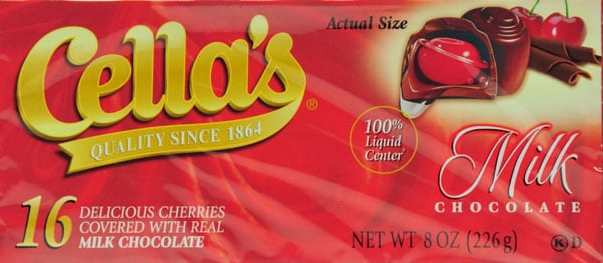 Cella's, Chocolate Covered Cherries, 8 oz, Peanut Free, Gluten Free, Contains Milk and Soy.