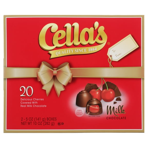 Cella's, Milk Chocolate Covered Cherries, 10 oz, 20 Count Box. Peanut & Gluten Free. Contains Milk & Soy.