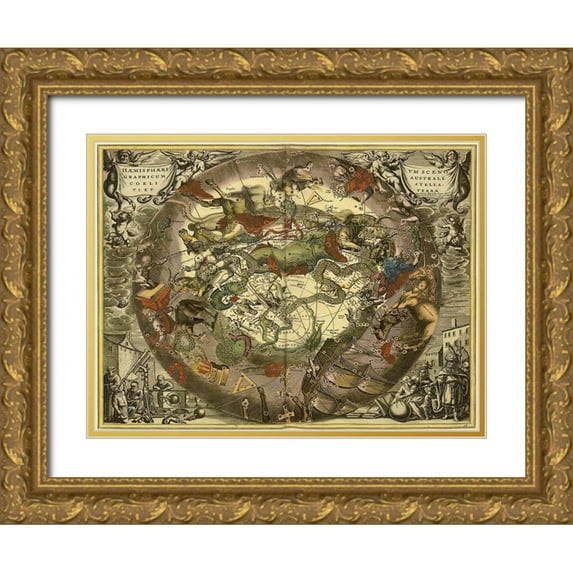 Cellarius, Andreas 14x12 Gold Ornate Wood Framed with Double Matting Museum Art Print Titled - Maps of the Heavens: Haemisphaerium Sceno Graphicum Australe