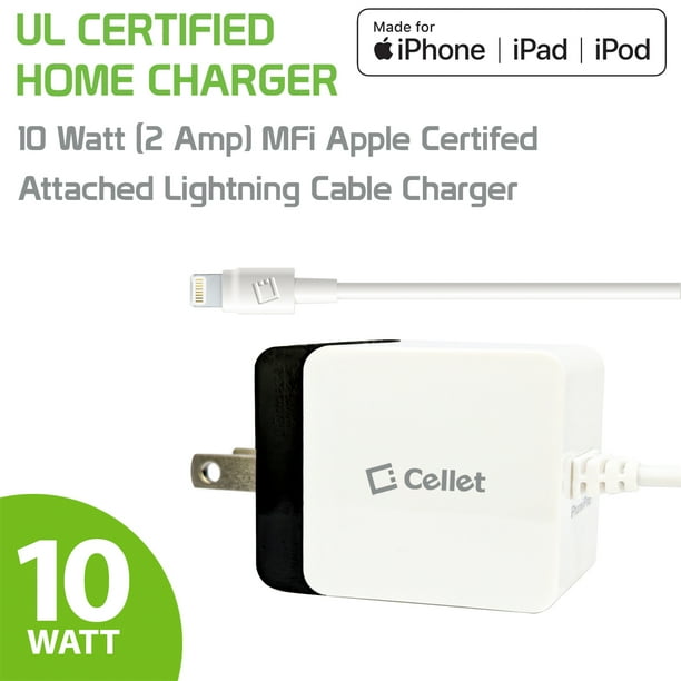 Cellet 10 Watt 2 Amp Apple MFi Certified Home Charger with Folding Blade Prongs for iPhone iPad AirPods iPod Walmart Business Supplies