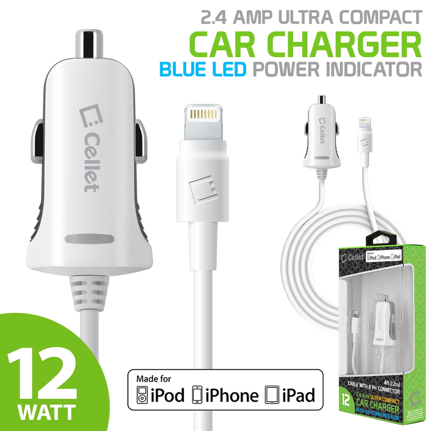 Cellet 12 Watt / 2.4 Amp Apple Certified MFi Lightning Car Charger