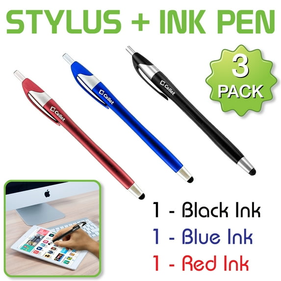 Cellet 2-in-1 Stylus and Ink Pen for iPads, Tablets, Smartphones and Other Touch Screen Enabled Devices - 3-PACK