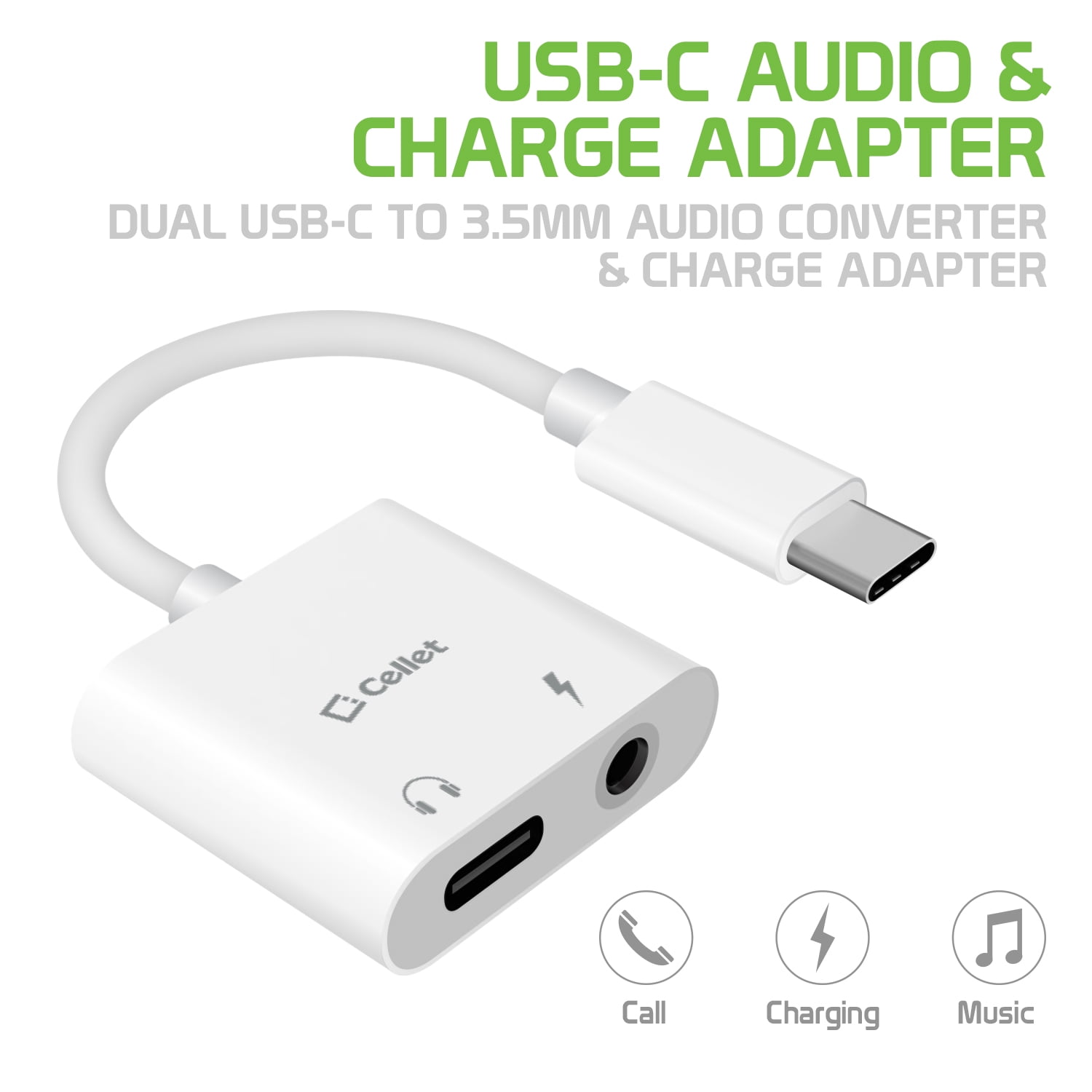 Cellet 2in1 USBC to 3.5mm AUX Audio Headphone Jack Charge Adapter