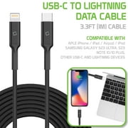 Cellet 3.3ft 1m Braided USB-C to Apple MFi Lightning Data Cable Compatible with USB-C and Lightning Devices   Black