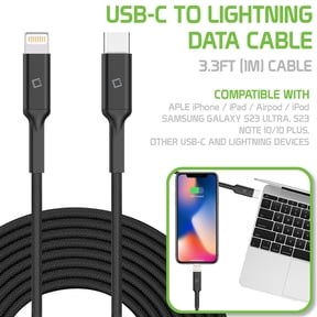 Cellet 3.3ft (1m) Braided USB-C to Apple MFi Lightning Data Cable Compatible with USB-C and Lightning Devices Black