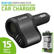 Cellet 3-in-1 Car Charger with 2 USB Ports and 1 Car Socket Lighter Adapter - Black/Space Gray