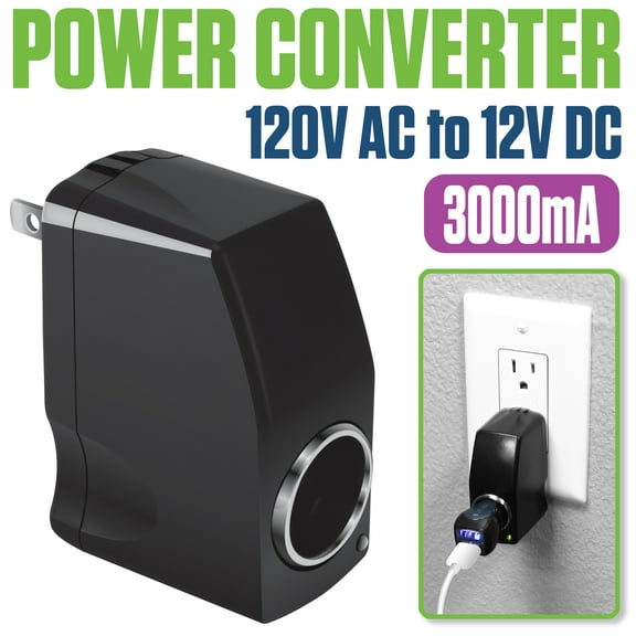 Cellet 120V AC to 12V DC Power Converter Adapter, 3A Output Cigarette Lighter Socket Plug for Car Chargers, Smartphones & GPS