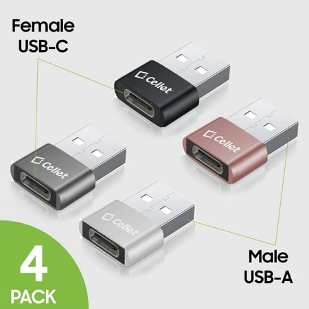 Cellet 4-Pack USB-C Female to USB-A Male Adapter, Type-C to A Data Sync and Charger Cable Adapter Compatible to Apple iPhone & Android Samsung & more price history and forecast - Cellet DCDA4