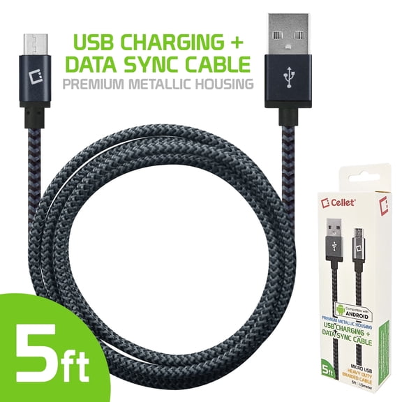 Cellet 5 Ft. Heavy-Duty Braided Micro USB Charging / Data Cable Black