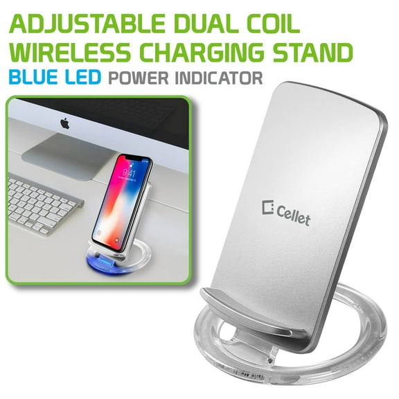 Cellet Adjustable Dual Coil Wireless Charging Stand with Blue LED Power Indicator