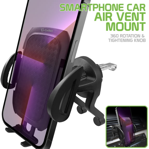 Cellet Air Vent Phone Holder Mount with Auto touch Release Arms and 360 Degree Rotation Compatible with Apple iPhone, Samsung Galaxy, Google Pixel & more