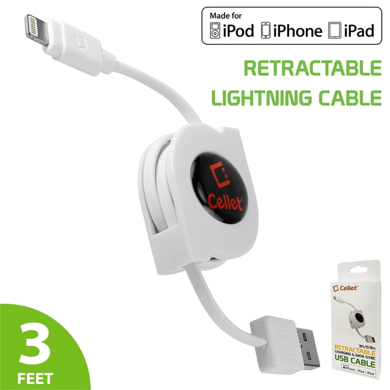 Cellet Apple MFI Certified, Retractable Lightning Cable, Compatible for  Apple iPhone 14/13/12/11/X/SE/8/7/6/5 Series, AirPods, iPad/Pro/Air/Mini