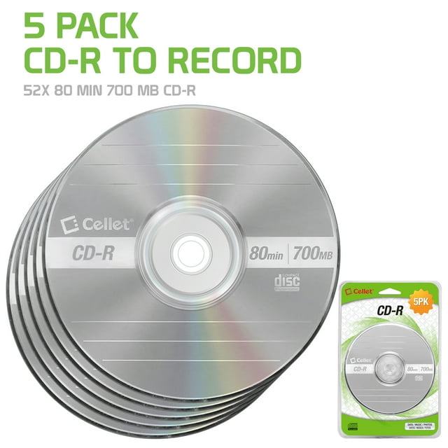 Cellet CDR 700MB 80 Minute 52X Recordable Blank CD Disc 5 Pack