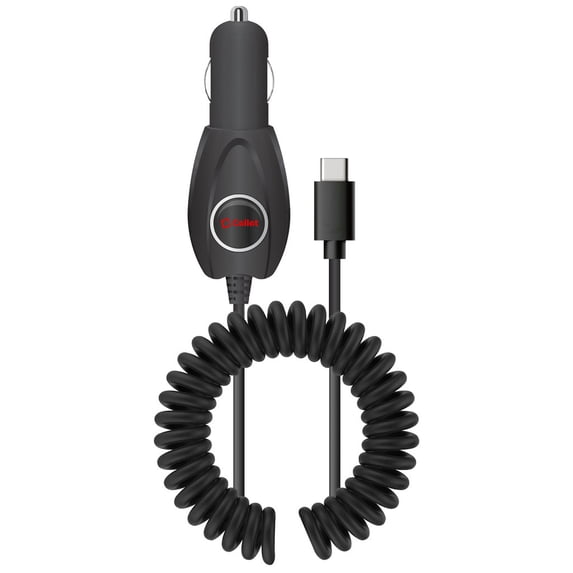 Cellet Car Charger for AT&T Maestro Max - 15 Watt (3 Amp) High Power Type-C (USB-C) Coiled Cable Car Charger (5.7 Feet) with Keychain Tool - Black
