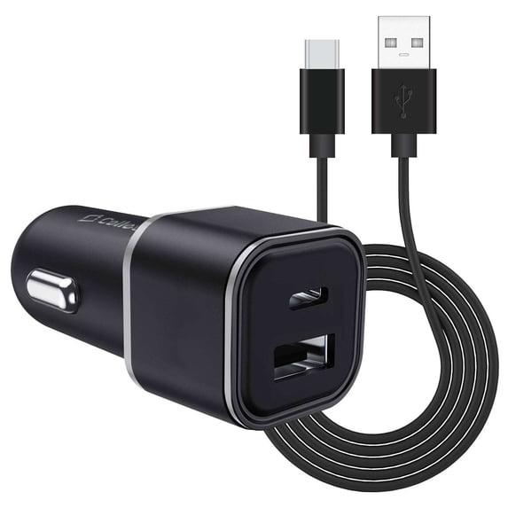 Cellet Car Charger for Visible Midnight - 30W High Powered Dual Port (USB-C PD and USB-A) Auto Power Adapter with Type-C to USB Cable - Black
