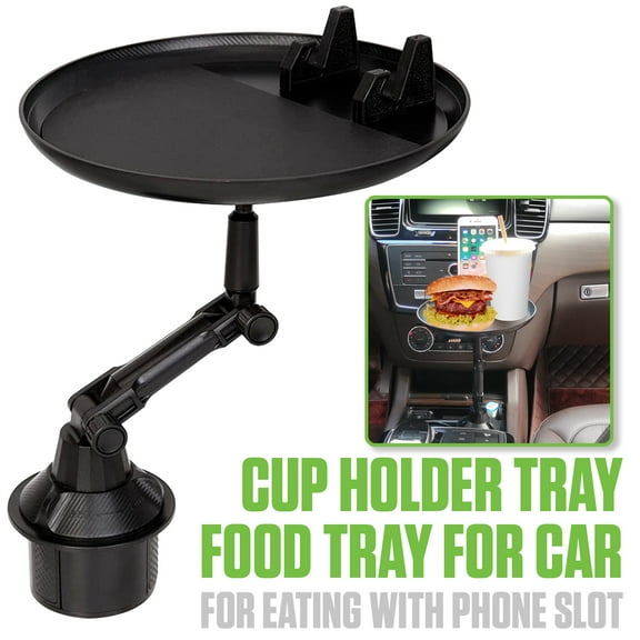 Cellet Cup Holder Tray Table, Adjustable Cup Holder Food Tray for Eating and Entertainment with a Phone Holder, 360 Degree Rotation and Non-Slip Mat for Cars, Boats, Golf Carts and More