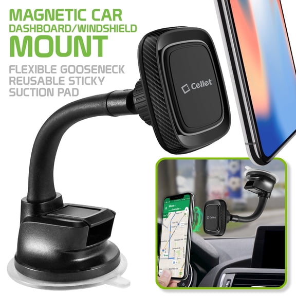 Cellet Dashboard or Windshield Magnetic Phone Mount, Desk Cradle Mount with Flexible Goose Neck Suction Cup