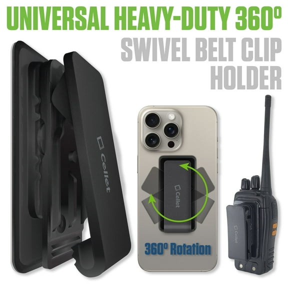 Cellet Universal Heavy-Duty 360° Swivel Belt Clip Holder – 3M Adhesive, Rotating Phone & Case Clip for Smartphones, Radios, Remotes & More