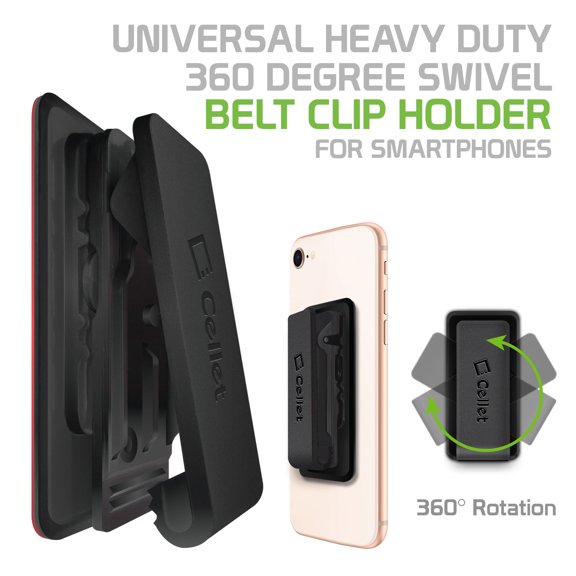 Cellet Heavy Duty 360 Degree Swivel Belt Clip Holder Compatible for Smartphones Walkie Talkie and Samsung Galaxy Note 9/8/5/S9/S9+/S8+/S8/S7/S6/S5/J7 V/J3 V/J1/Grand Prime/On5/Express 3/Amp Prime 3