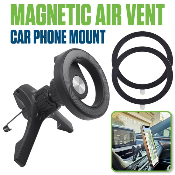 Cellet Magnetic Air Vent Car Mount Holder - Universal MagSafe Compatible Phone Stand with Dual Ring Adapter & Stabilizer Leg Compatible with iPhone 18 17 16 15 14 13 12 Pro Max, Samsung Galaxy
