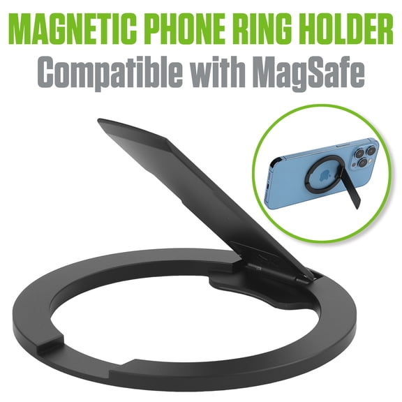 Cellet Magnetic Phone Ring Holder for MagSafe, 360 Rotation Finger Grip & Adjustable Kickstand, Slim Zinc Alloy Cell Phone Stand Compatible with iPhone 17 16 15 14 13 12 Pro Max, Black