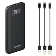 Cellet Portable Charger Power Bank, Ultra-Thin 10000mAh Power Bank with Digital Display Screen Lightning, Type C and Micro USB Cable Included   Black