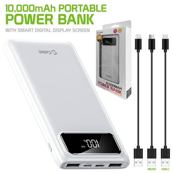 Cellet Portable Power Bank 10000mAh with Smart Digital Display Screen Compatible with iPhones Samsung Galaxy, Note, Motorola Moto, Google Pixel