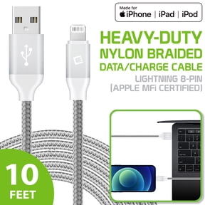 Cellet Premium Heavy-Duty Nylon Braided 10-Feet (3m) Lightning 8-Pin Data Sync Cable, Apple MFi-Certified USB Charging/Data Sync Cable Compatible with Apple iPhones, iPads