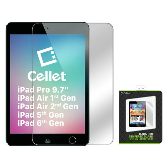 Cellet Premium Tempered Glass Screen Protector for Apple iPad Air 2 and Air, iPad Pro 9.7" iPad 5th & 6th Generation