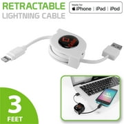 Cellet Retractable (MFi Certified) Lightning Data Cable, Compatible with Apple iPhone 14 13 12 11 X SE 8 7 6 5 Series, AirPods, iPad Pro Air Mini 4,3,2,1, iPod Touch, Nano - 3 Feet