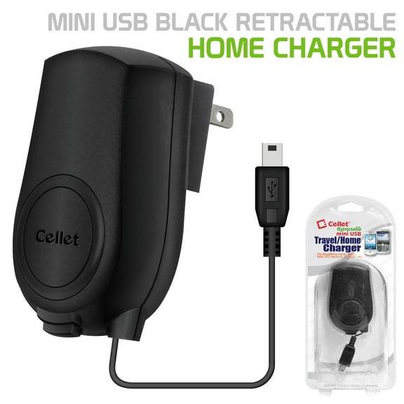 Cellet Retractable mini USB Travel & Home Charger For Motorola Razr V3, GoPro, GPS Digital Camera Etc.