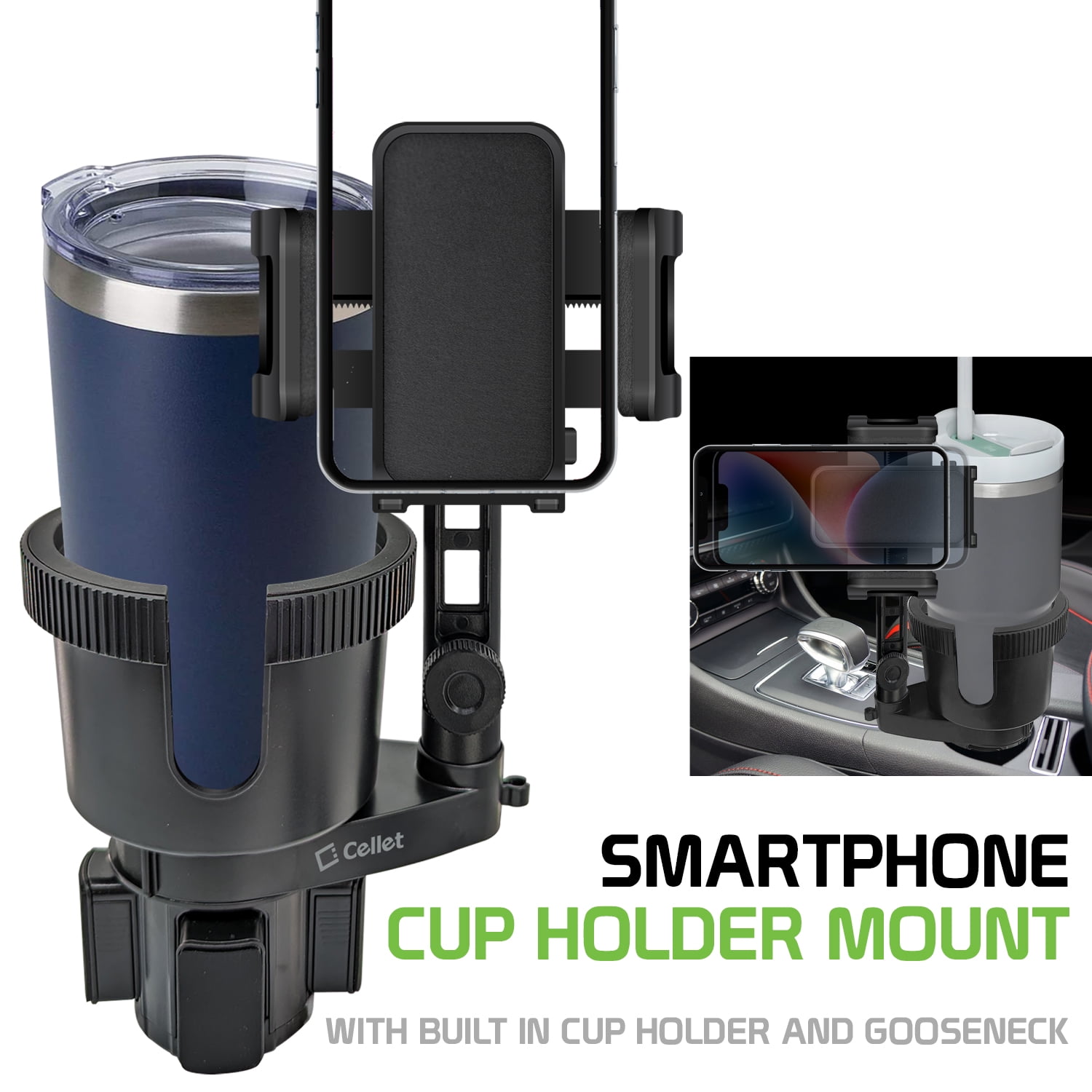 Cellet Smartphone Cup Holder Mount with Built in Cup Holder Multiple Angle Arm Compatible with Apple iPhone, Samsung Galaxy, Google Pixel & more