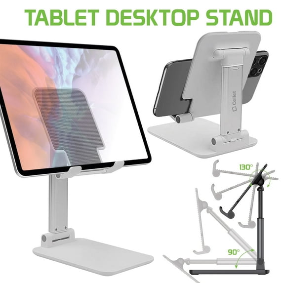 Cellet Tablet Desktop Stand, Foldable Heavy Duty Adjustable Smartphone and Tablet Stand with Non-Slip Rubberized Grips and Weighted Base Compatible to Smartphones, Tablets, iPads and Nintendo Switch