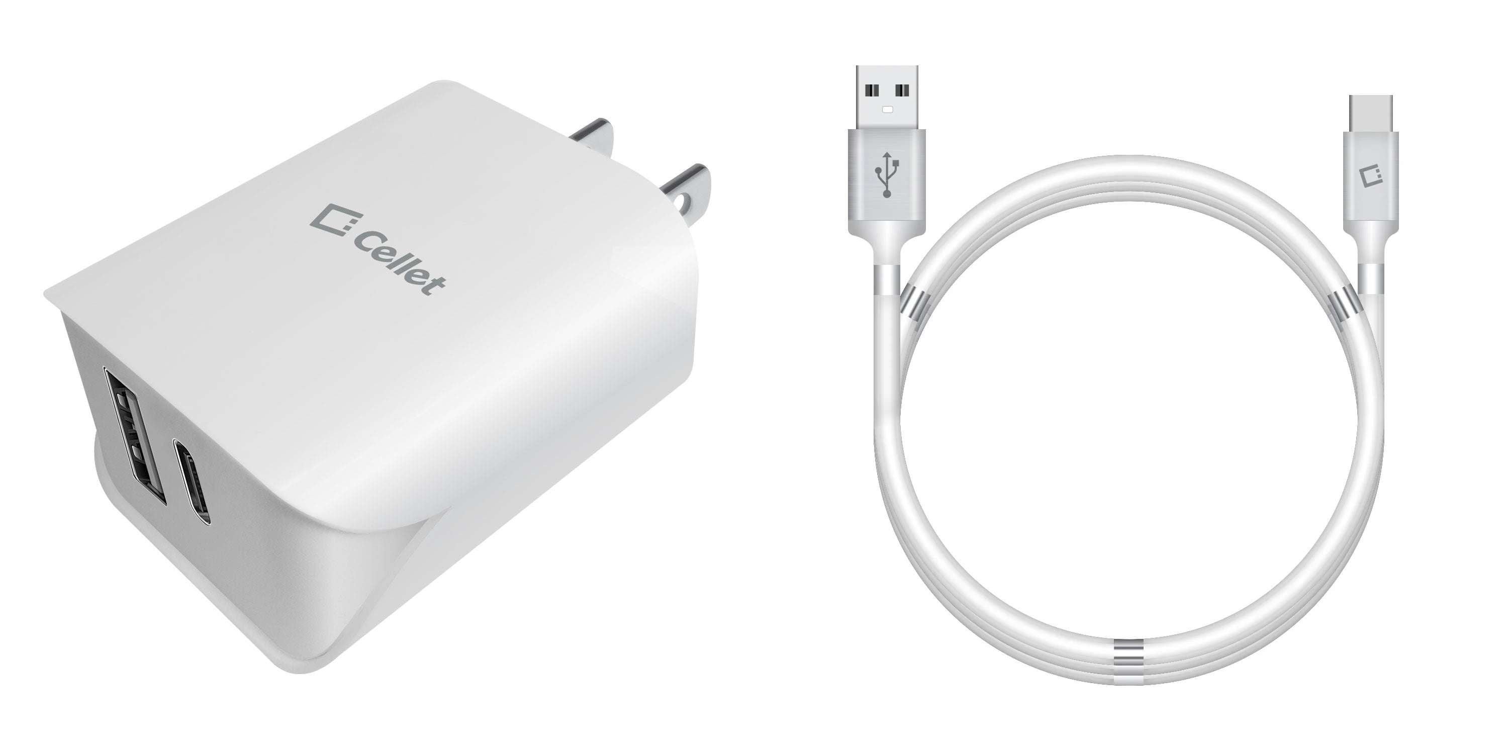 Celllet Cellet UL Certified 18W 2-Port USB-C Power Adapter with Tangle-Free ...