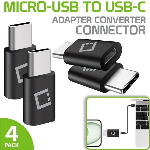 Cellet USB-C Adapter Converter from Micro-USB to USB-C Compatible with Apple iPhone 15, 15 Plus, 15 Pro, 15 Pro Max, & Samsung Devices (4 Pack)