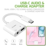 Cellet USB-C Audio & Charge Adapter   Dual USB-C to 3.5mm Audio Converter & Charge Adapter
