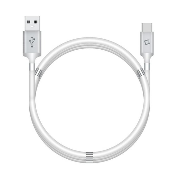 Cellet USB-C to USB-A Cable for Samsung Galaxy XCover6 Pro (Type-C Magnetic Self Winding Cord) - (3.3 Feet) - White