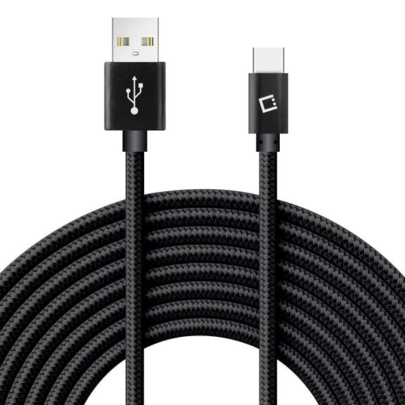 Cellet USB Cable Compatible with Nokia 2780 - Extra Long Rugged Nylon Braided Fast Charging and Data Sync USB-C to USB-A (Type-C to Type-A) Cable - (10 Feet) - Black