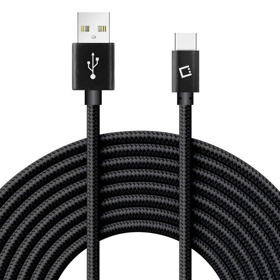 Cellet USB Cable Compatible with TCL 50 XL 5G - Extra Long Rugged Nylon Braided Fast Charging and Data Sync USB-C to USB-A (Type-C to Type-A) Cable - (10 Feet) - Black