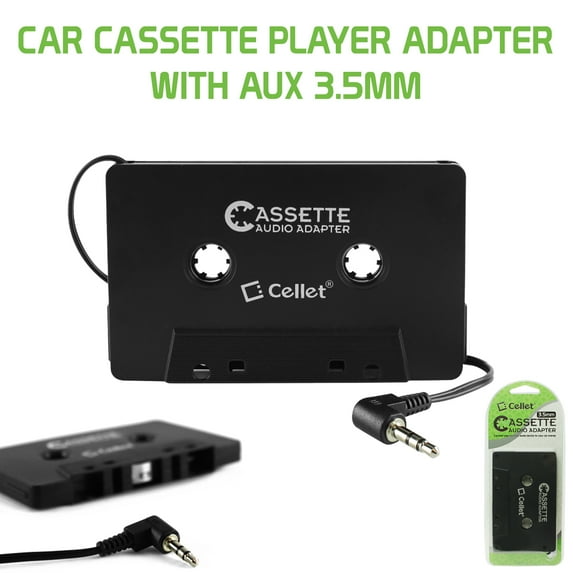 Cellet Universal Car Cassette Player Audio Adapter with Aux 3.5mm Male Jack for MP3 MP4 Player, Cell Phone Compatible with iPhones iPods Android Phones MP3 Players