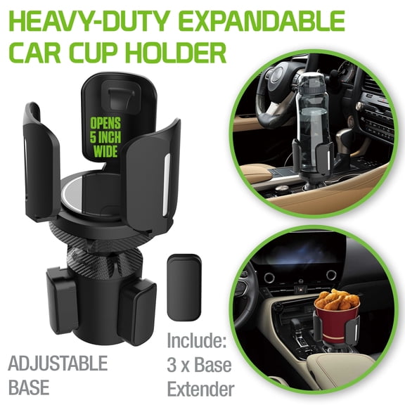 Cellet Universal Car Cup Holder Expander - Heavy-Duty Adjustable Organizer for Large Bottles, Mugs & Phones - Includes 3 Base Extenders