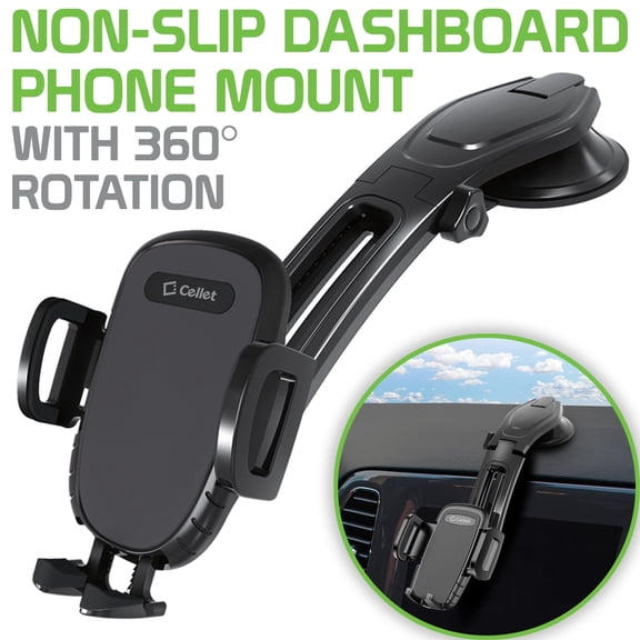 Cellet Universal Suction Cup Dashboard Phone Holder with 360 Degree Rotation, One Touch Arm release Button & Lock Lever Compatible with Apple iPhone, Samsung Galaxy, Google Pixel