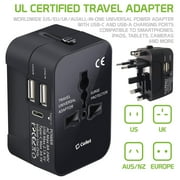 Cellet Universal Travel Adapter with USB-C & USB-A Ports, Worldwide Power Plug Converter for US, UK, EU, AUS   Surge Protector & UL Certified