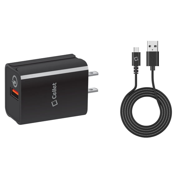 Cellet Wall Charger for Nokia 2 V (Verizon) - 18 Watt (Qualcomm Certified Quick Charge 3.0) USB Wall Charger with Detachable Micro USB Charger Cable (4 feet) and Atom Cloth
