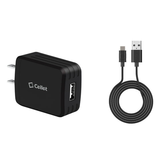 Cellet Wall Charger for Red Hydrogen One - High Power (10 Watt/2.1 Amp) USB Wall Charger with Detachable Type-C USB Cable (4 feet) and Atom Cloth for Red Hydrogen One