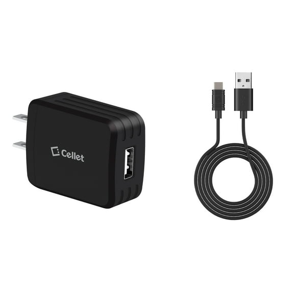 Cellet Wall Charger for Iris Flip (Consumer Cellular) - 10W USB Home Travel Power Adapter with Type-C to USB-A Cable - Black