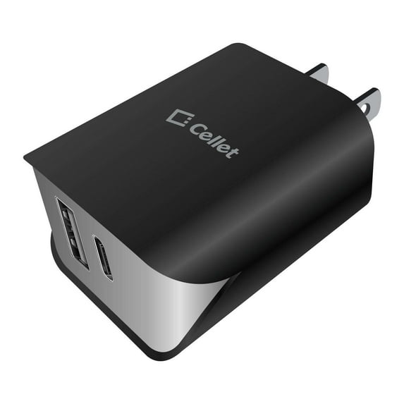 Cellet UL Certified 18W 2-Port USB-C Power Adapter for Kyocera DuraSport 5G, DuraForce Ultra 5G, Pro 2 - Black