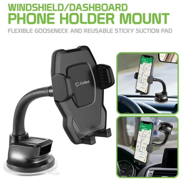 Cellet Windshield/Dashboard Phone Holder Mount Flexible Gooseneck & Reusable Sticky Suction Pad Universal Car Phone Holder for GPS Navigation & Hands-Free Use
