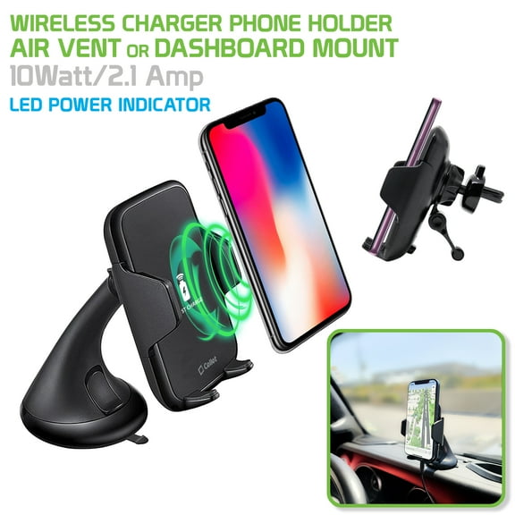 Cellet Wireless Fast Charger Smartphone Holder, Dash/Vent Mount (10 watt/2.1 amp) Compatible wit Apple iPhones, Samsung Galaxy, Note, Google Pixel