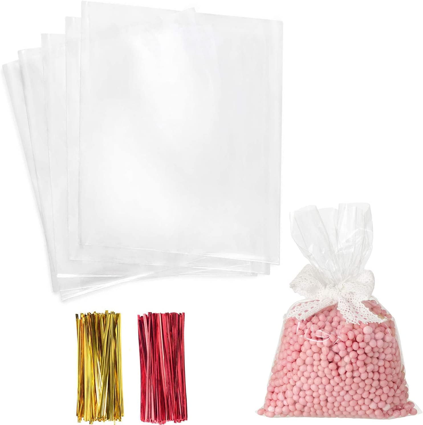 Cello Cellophane Treat Bags,200 PCS Clear Pastic Gift Bags with Twist ...